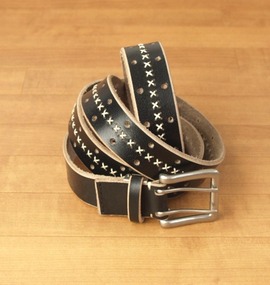  ステッチ入りWピンベルト ブラック