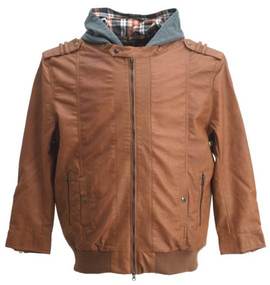 Pincponc フード付PUライダースジャケット キャメル