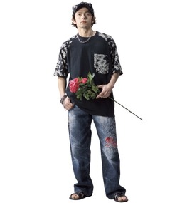 絡繰魂 和柄デニムパンツ ブルー