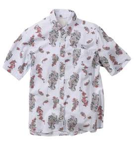 NEW THREE ドビープリントシャツ(半袖) サックス系
