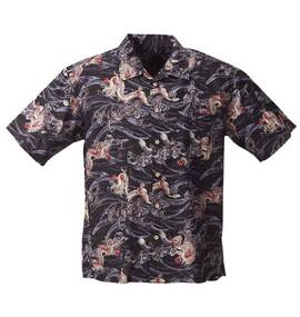 魁 龍柄シャツ(半袖) ブラック