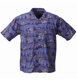 魁 鯉柄シャツ(半袖) ネイビー