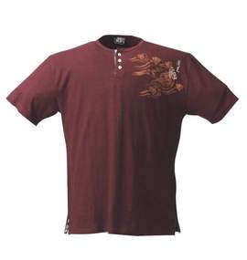 豊穰天下 ヘンリーTシャツ半袖 エンジ