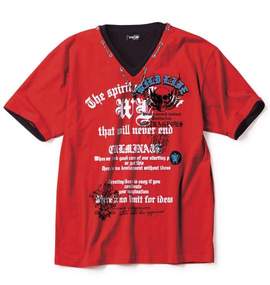WILD LIFE フェイクVTシャツ(半袖) レッド×ブラック