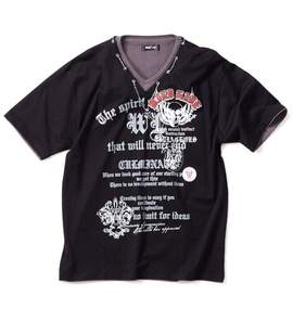 WILD LIFE フェイクVTシャツ(半袖) ブラック×チャコール