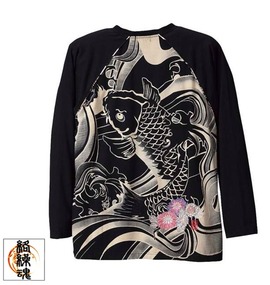 絡繰魂 和柄ラグランVTシャツ スミクロ