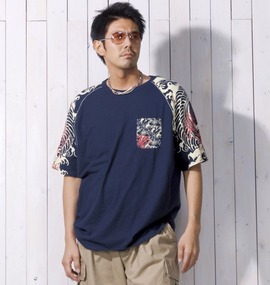波乗達人 和柄Tシャツ(半袖) ネイビー