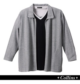 COLLINS ワッフルジップ+VTシャツ半袖 モクグレー×ブラック