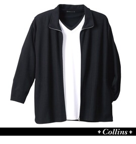 COLLINS ワッフルジップ+VTシャツ半袖 ブラック×ホワイト