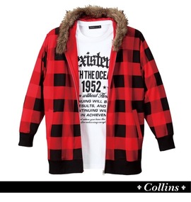 COLLINS ファー付パーカー+Tシャツ半袖 レッド×ホワイト