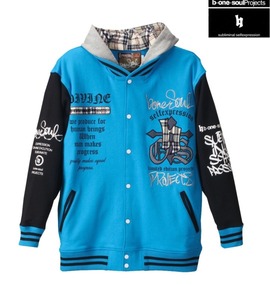 b-one-soul フード付スウェットスタジャン ターコイズ×ブラック