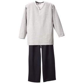 marie claire homme Yヘンリーパジャマ(長袖) グレー×ブラック