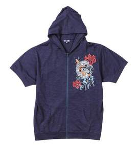 魂 フルジップTパーカー半袖 ネイビー