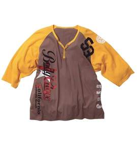 BODY GLOVE 七分ラグランヘンリーTシャツ ライトブラウン×イエロー