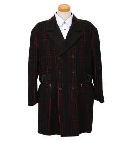  ダブル6ツ釦3ツ掛コート ブラック×レッド