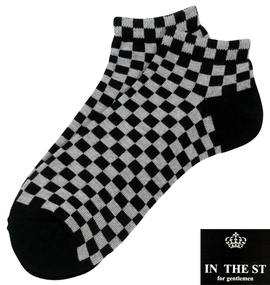  底パイルチェッカー柄ソックス ブラック×グレー