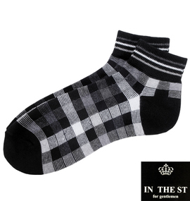  マルチチェック柄ソックス グレー系