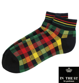  マルチチェック柄ソックス イエロー系