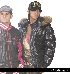 COLLINS ファー付W衿中綿ジャケット ブラック