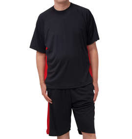 Mc.S.P 吸汗速乾半袖Tシャツ+ハーフパンツ ブラック×レッド