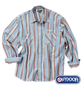 OUTDOOR PRODUCTS ストライプロールアップシャツ サックス系
