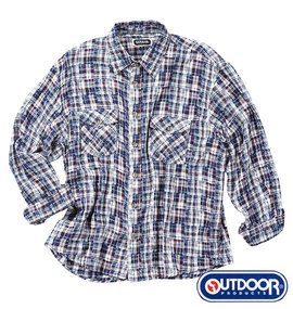 OUTDOOR PRODUCTS パッチワーク風シャツ ネイビー系