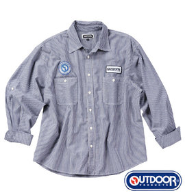 OUTDOOR PRODUCTS ワッペン付ロールアップシャツ ネイビー