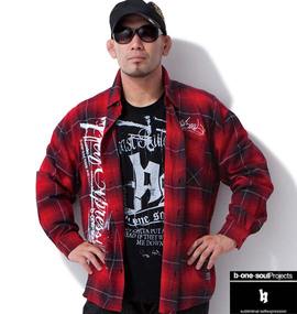 b-one-soul チェックシャツ+Tシャツ(半袖) レッド×ブラック