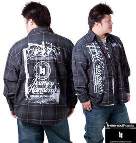 b-one-soul チェックシャツ+Tシャツ(半袖) ブラック×ホワイト