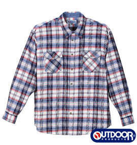 OUTDOOR PRODUCTS チェック長袖シャツ ネイビー系