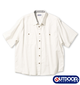 OUTDOOR PRODUCTS 綿麻シャンブレー半袖シャツ オフホワイト