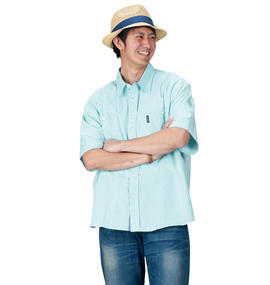 OUTDOOR PRODUCTS 綿麻半袖ワークシャツ ミントグリーン