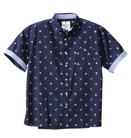 Free gate ブロード総柄プリント半袖シャツ ネイビー