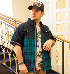 in the attic チェックグラデーション半袖シャツ ブルー×ブラック