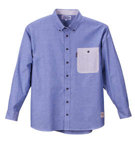OUTDOOR PRODUCTS 異素材使いダンガリーB.D長袖シャツ ブルー