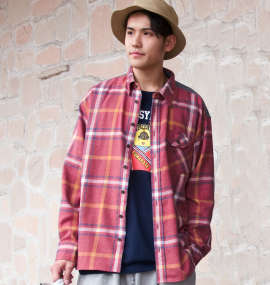 OUTDOOR PRODUCTS ビッグチェック長袖ネルシャツ レッド系