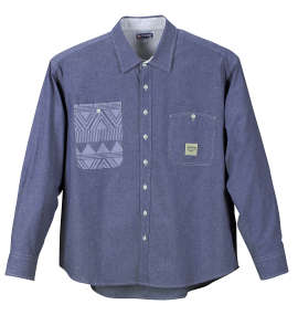 OUTDOOR PRODUCTS ポケットプリント長袖ワークシャツ ネイビー