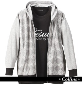 COLLINS ジップパーカー+Tシャツ(半袖) モクグレー×ブラック