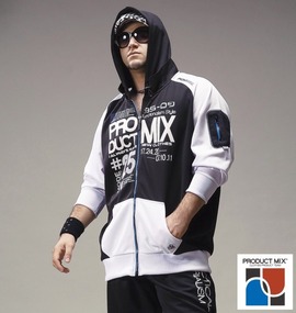 PRODUCT MIX フード付ジャージジャケット ブラック×ホワイト