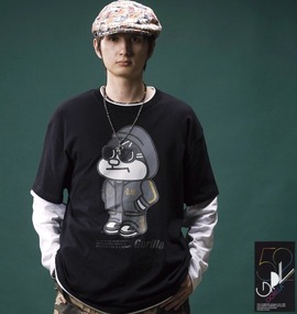 Gorilla フェイクレイヤードTシャツ ブラック×ホワイト