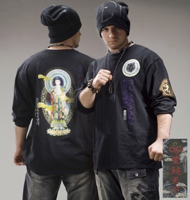 豊饒天下 和柄Tシャツ ブラック