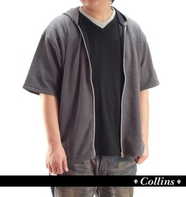 COLLINS ジップパーカー+VTシャツ半袖 モクグレー×ブラック