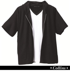COLLINS ジップパーカー+VTシャツ半袖 ブラック×ホワイト