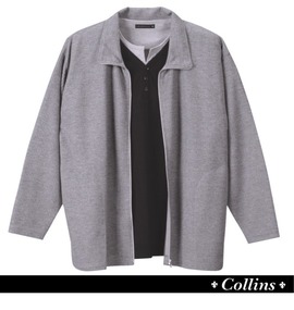 COLLINS ジップスタンド+Vヘンリー半袖 モクグレー×ブラック