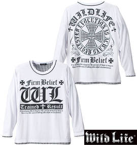 WILD LIFE フェイククルーネックTシャツ ホワイト