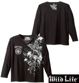 WILD LIFE フェイクVネックTシャツ ブラック