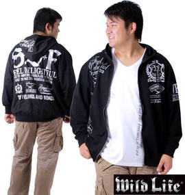 WILD LIFE ジップパーカー+VT半袖 ブラック×ホワイト