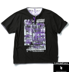 b-one-soul フェイクキーヘンリーTシャツ(半袖) ブラック