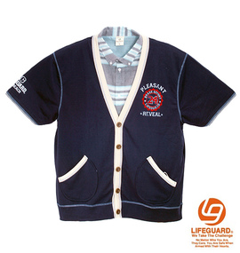 LIFE GUARD フェイクレイヤード半袖カーディガン ネイビー