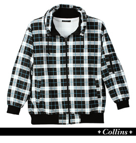 COLLINS ボリュームネックジャケット ブルー×ブラック